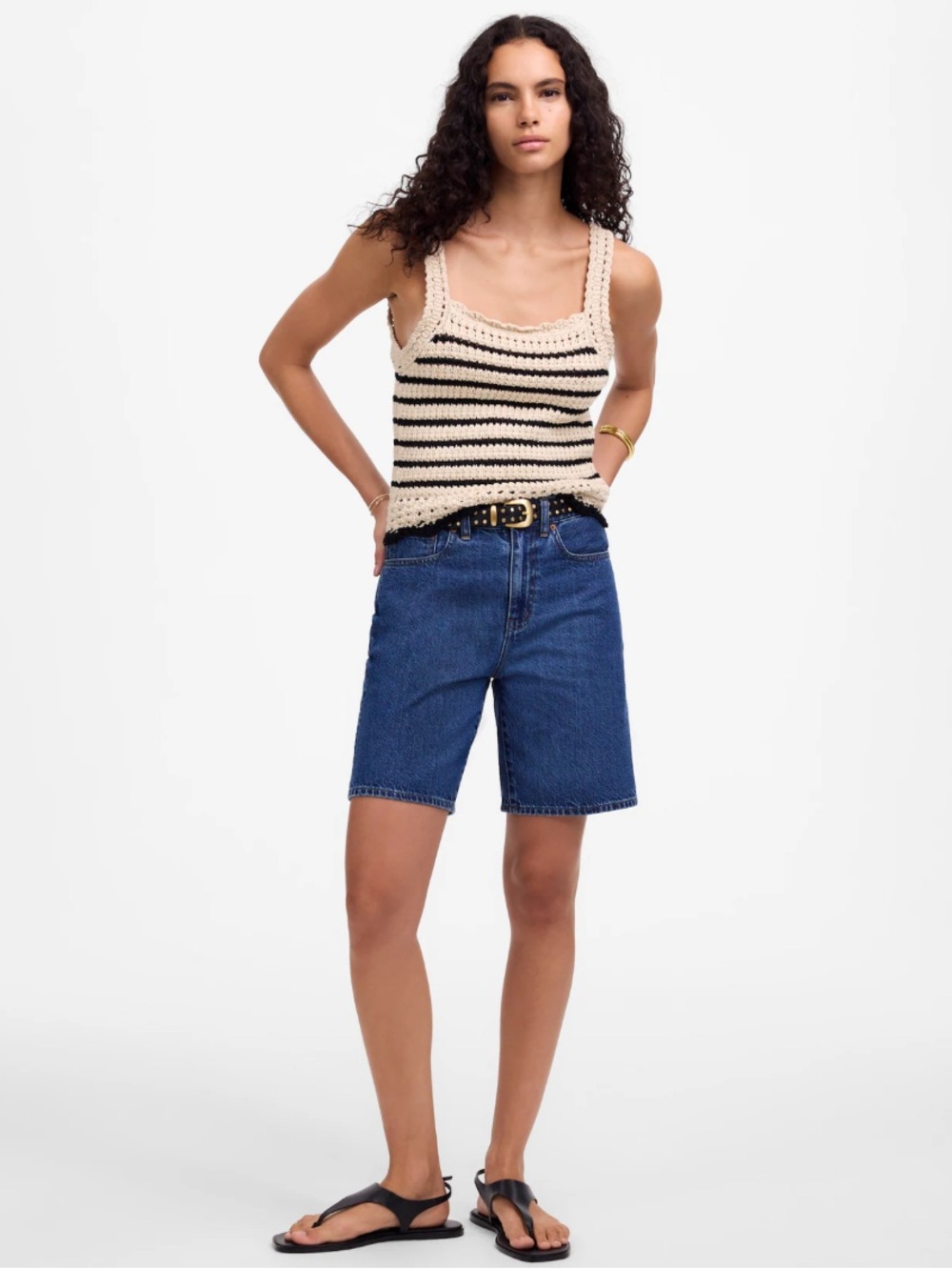 MADEWELL Sweater Tank Size M Crochet-Stitch Cotton Black Tan Cottagecore BOHO 🆕 - Picture 10 of 15